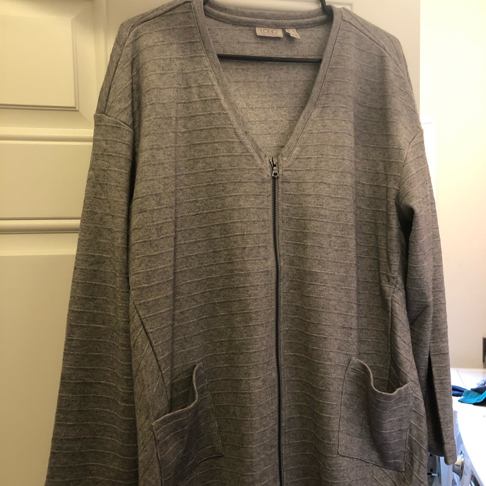 LOGO Lori Goldstein raised stripe zip cardigan
